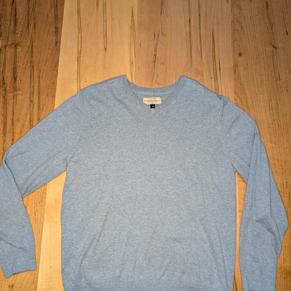 Men's Hawker Rye Blue Cotton Cashmere Sweater - Size L